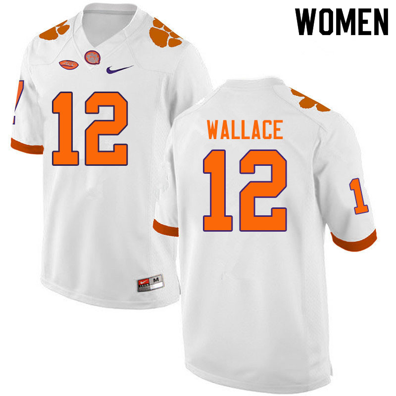 Women #12 K'Von Wallace Clemson Tigers College Football Jerseys Sale-White